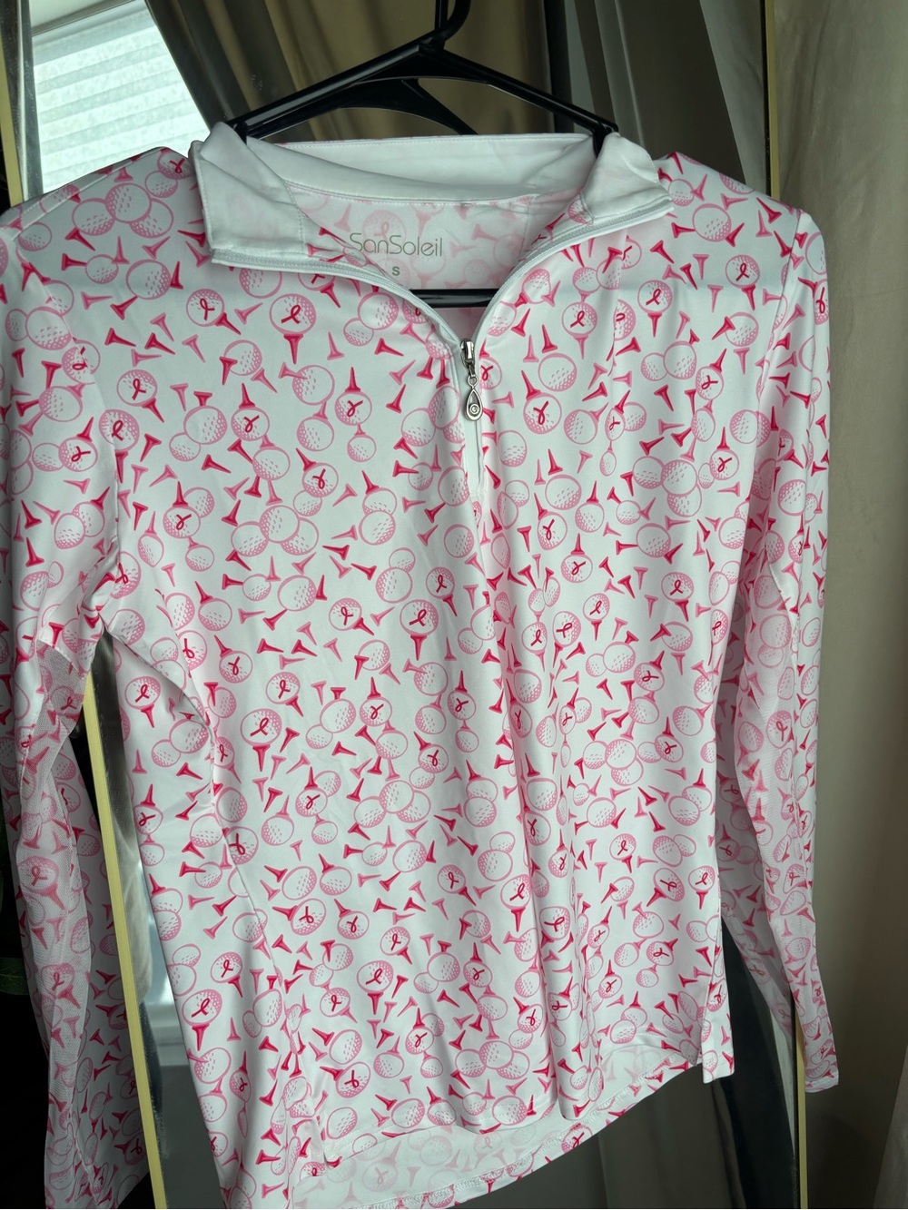SunSoleil Pink & White Zip-Front Performance Golf Jacket